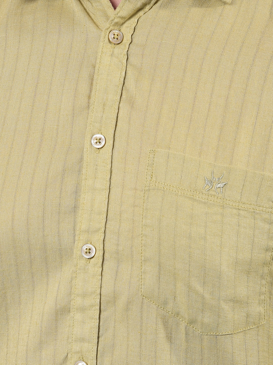 Green Vertical Stripes Linen Shirt-Men Shirts-Crimsoune Club