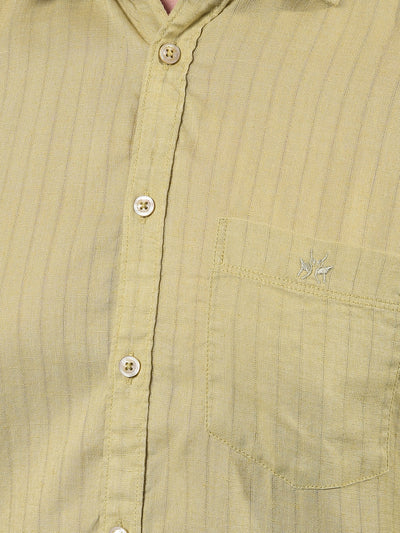 Green Vertical Stripes Linen Shirt-Men Shirts-Crimsoune Club
