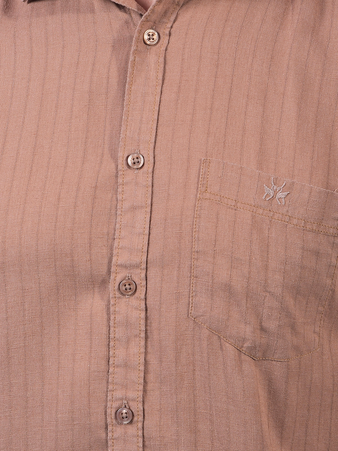 Brown Vertical Stripes Linen Shirt-Men Shirts-Crimsoune Club