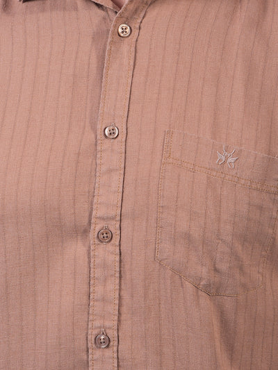 Brown Vertical Stripes Linen Shirt-Men Shirts-Crimsoune Club