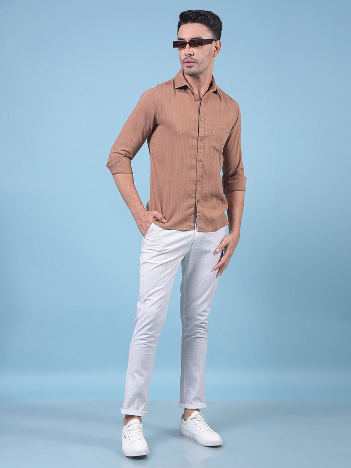 Brown Vertical Stripes Linen Shirt-Men Shirts-Crimsoune Club