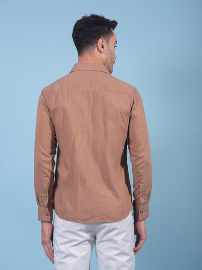 Brown Vertical Stripes Linen Shirt-Men Shirts-Crimsoune Club