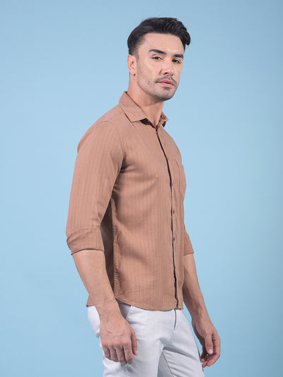 Brown Vertical Stripes Linen Shirt-Men Shirts-Crimsoune Club