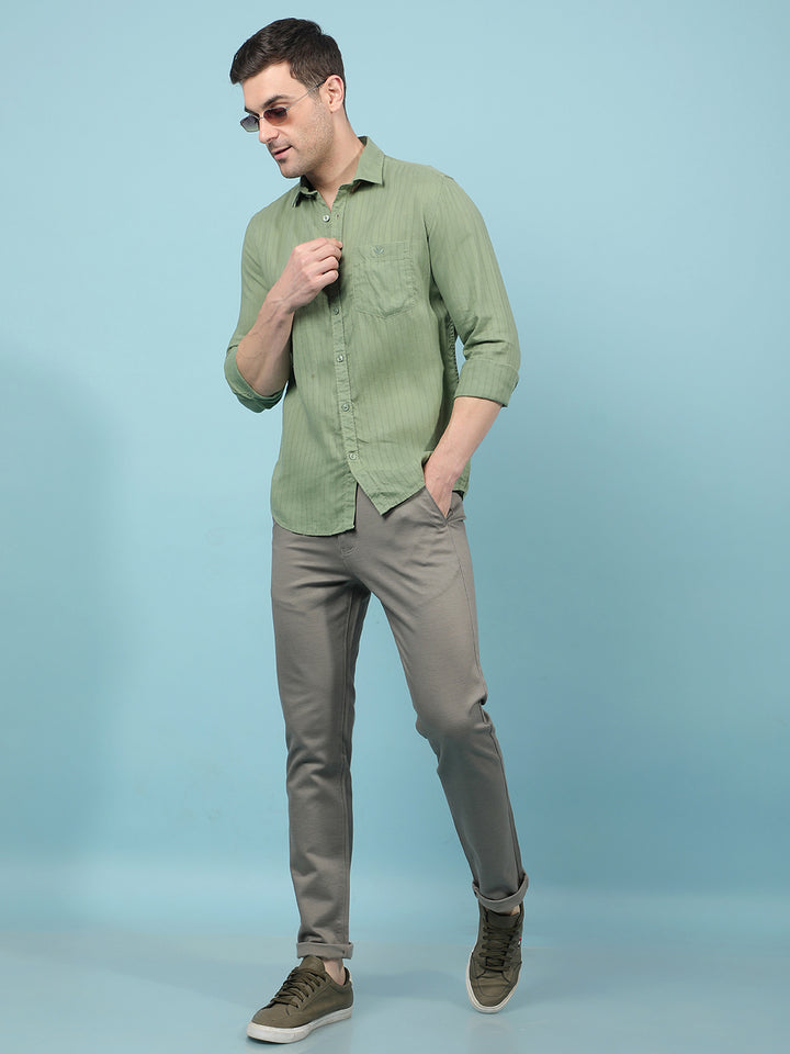 Green Vertical Stripes Linen Shirt-Men Shirts-Crimsoune Club