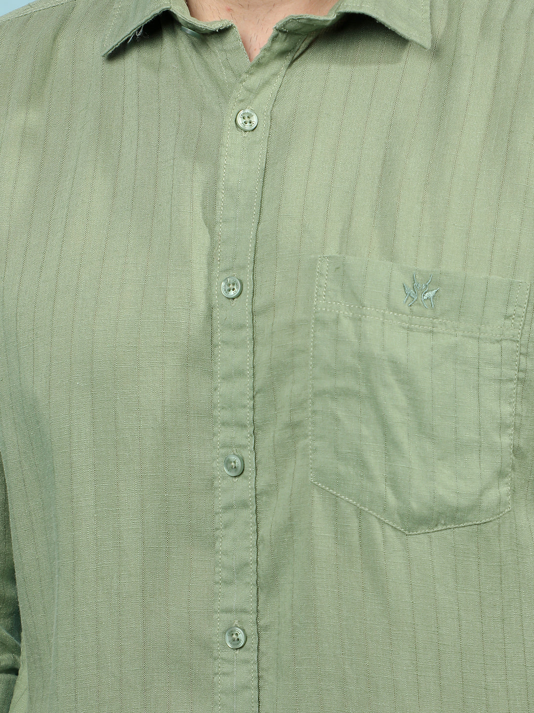 Green Vertical Stripes Linen Shirt-Men Shirts-Crimsoune Club
