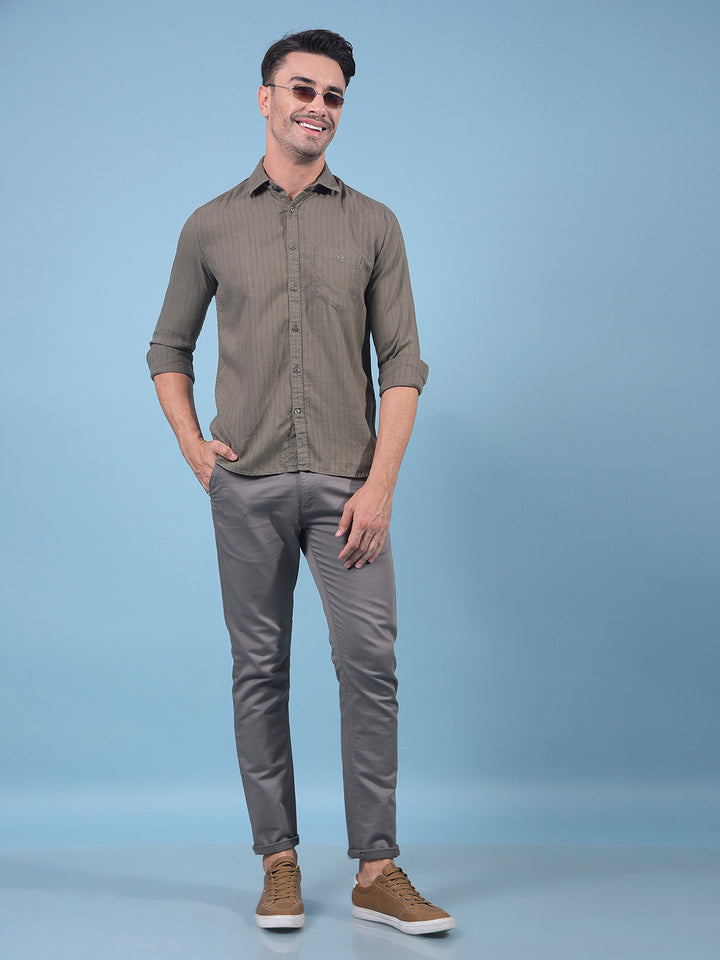 Green Vertical Stripes Linen Shirt-Men Shirts-Crimsoune Club