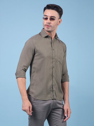 Green Vertical Stripes Linen Shirt-Men Shirts-Crimsoune Club