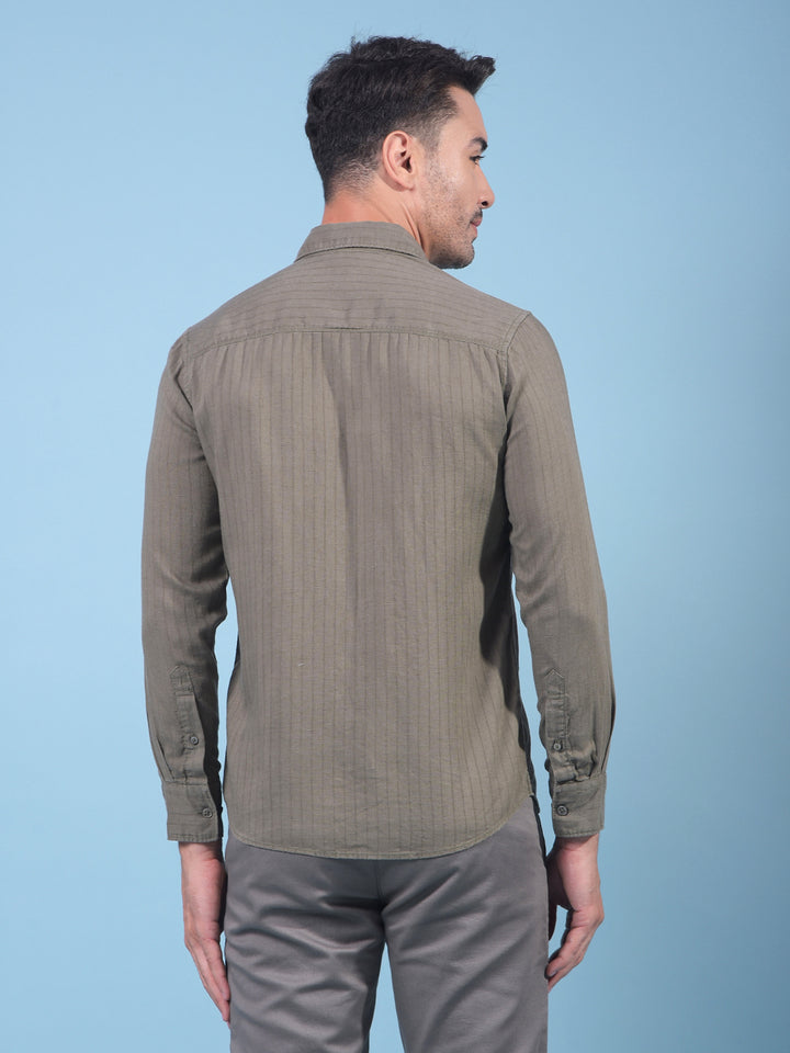 Green Vertical Stripes Linen Shirt-Men Shirts-Crimsoune Club