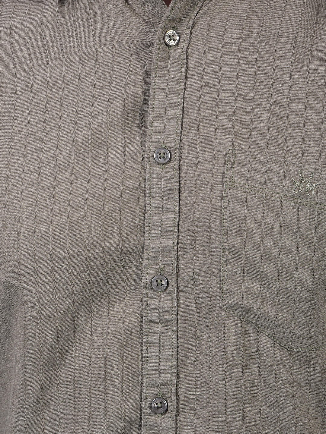 Green Vertical Stripes Linen Shirt-Men Shirts-Crimsoune Club