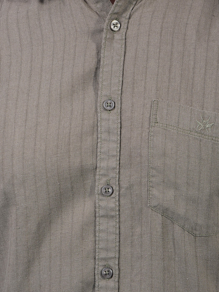 Green Vertical Stripes Linen Shirt-Men Shirts-Crimsoune Club