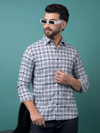 Grey Checked 100% Cotton Shirt-Men Shirts-Crimsoune Club