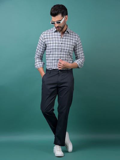 Grey Checked 100% Cotton Shirt-Men Shirts-Crimsoune Club