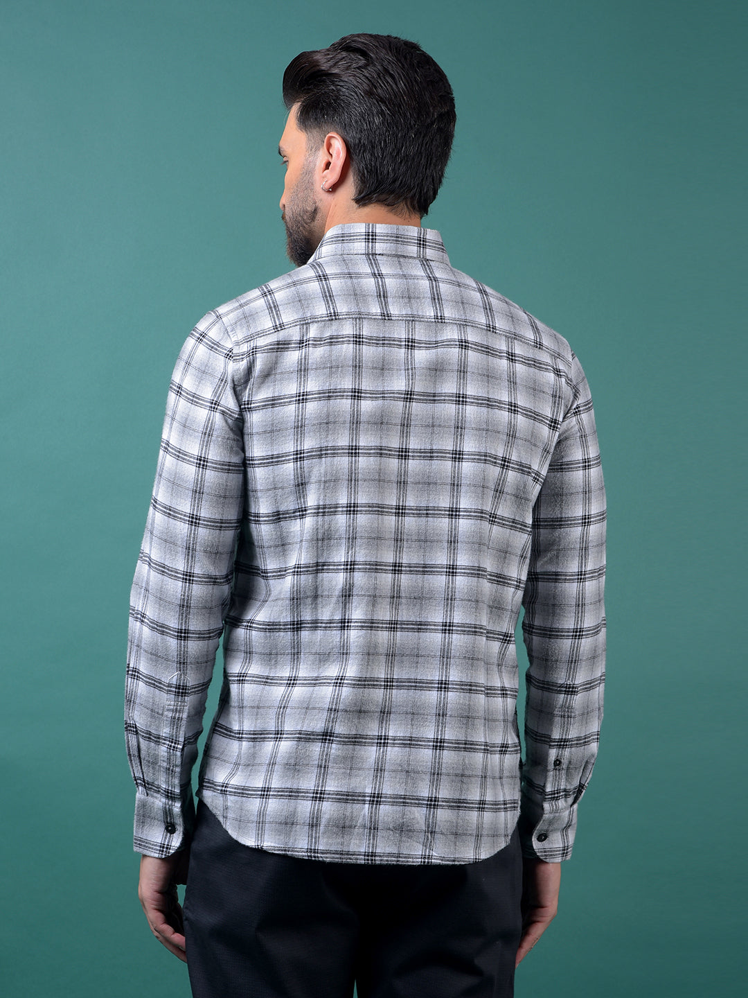Grey Checked 100% Cotton Shirt-Men Shirts-Crimsoune Club
