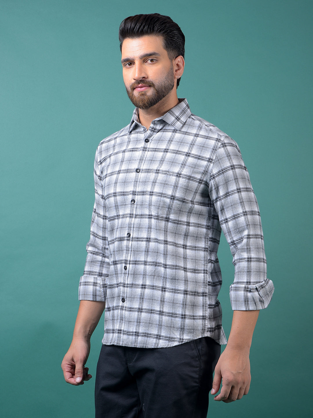 Grey Checked 100% Cotton Shirt-Men Shirts-Crimsoune Club