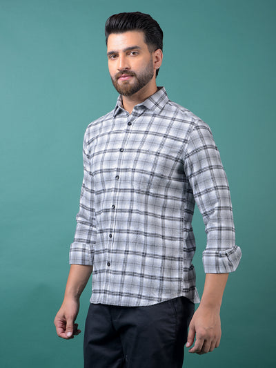 Grey Checked 100% Cotton Shirt-Men Shirts-Crimsoune Club