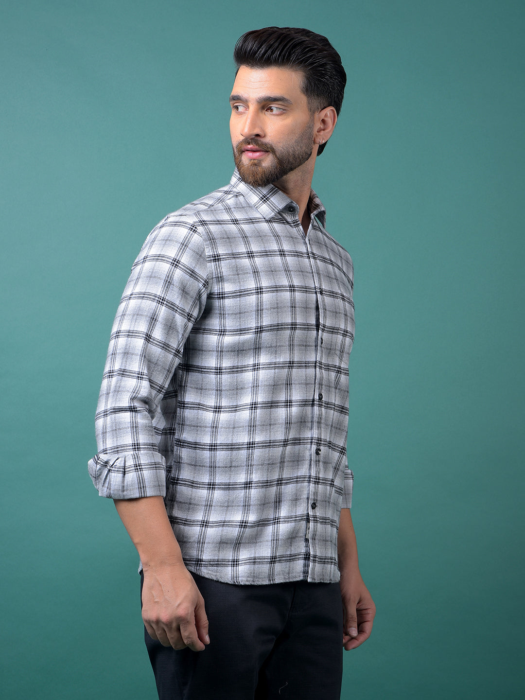 Grey Checked 100% Cotton Shirt-Men Shirts-Crimsoune Club