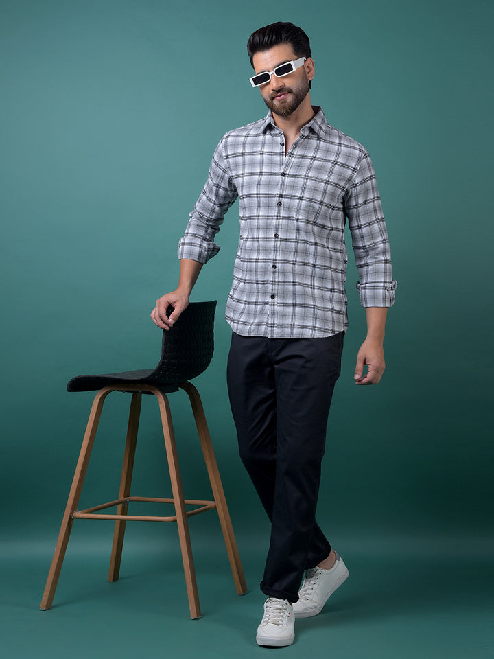 Grey Checked 100% Cotton Shirt-Men Shirts-Crimsoune Club