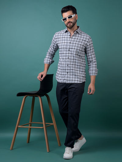 Grey Checked 100% Cotton Shirt-Men Shirts-Crimsoune Club