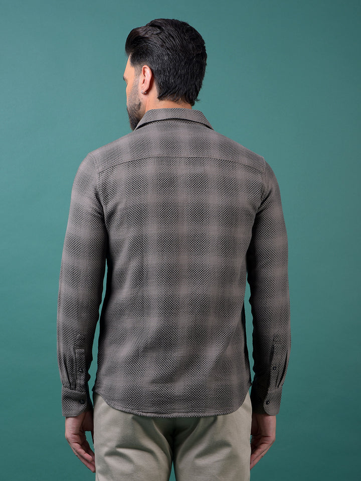 Brown Jacquard 100% Cotton Shirt-Men Shirts-Crimsoune Club