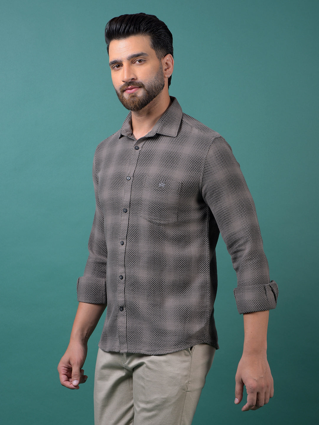 Brown Jacquard 100% Cotton Shirt-Men Shirts-Crimsoune Club