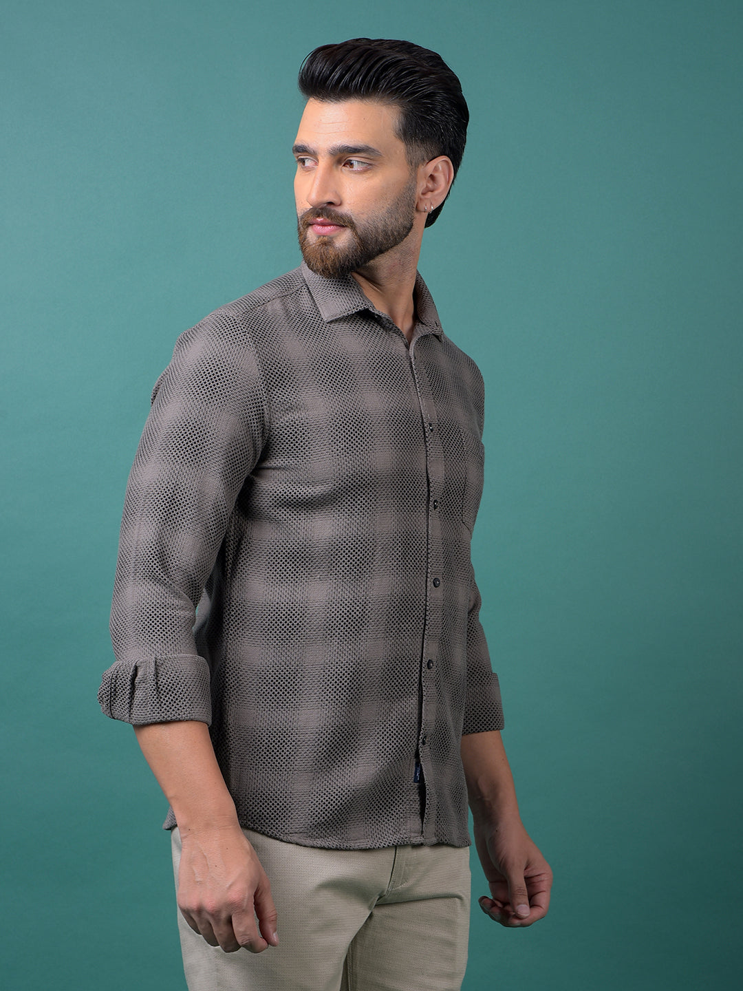 Brown Jacquard 100% Cotton Shirt-Men Shirts-Crimsoune Club