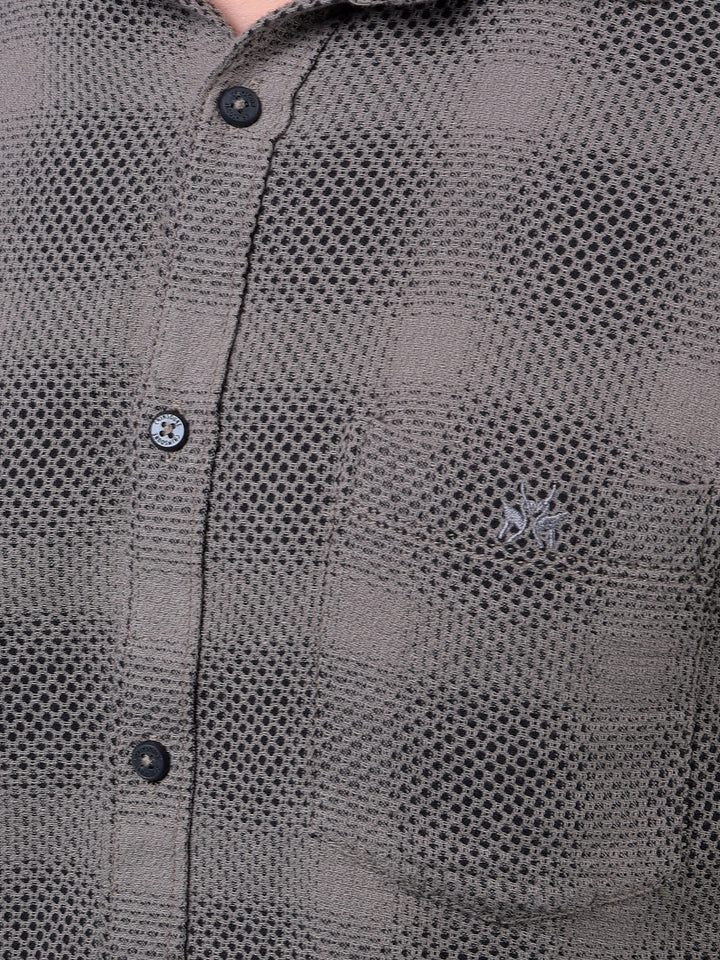 Brown Jacquard 100% Cotton Shirt-Men Shirts-Crimsoune Club