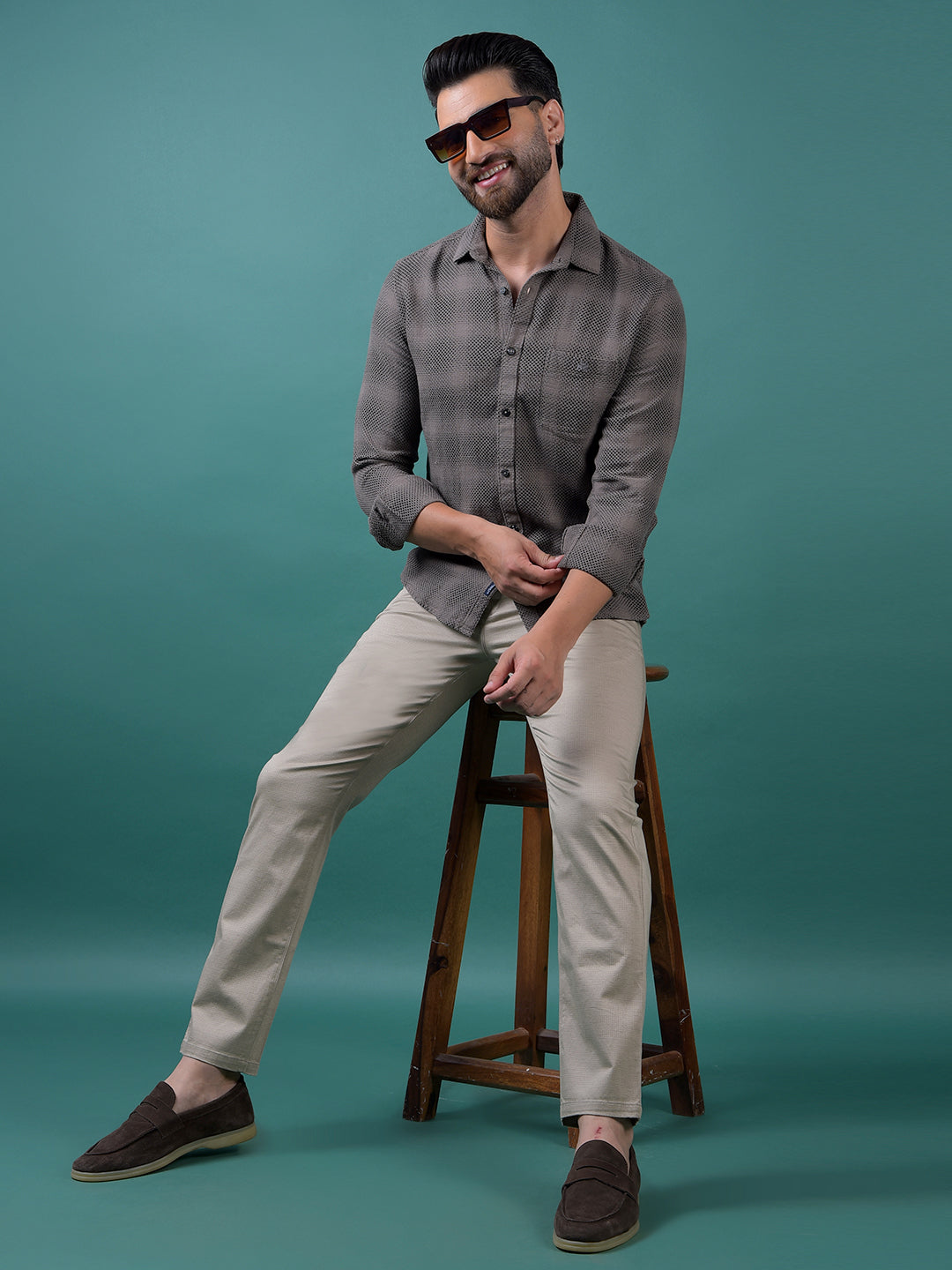 Brown Jacquard 100% Cotton Shirt-Men Shirts-Crimsoune Club