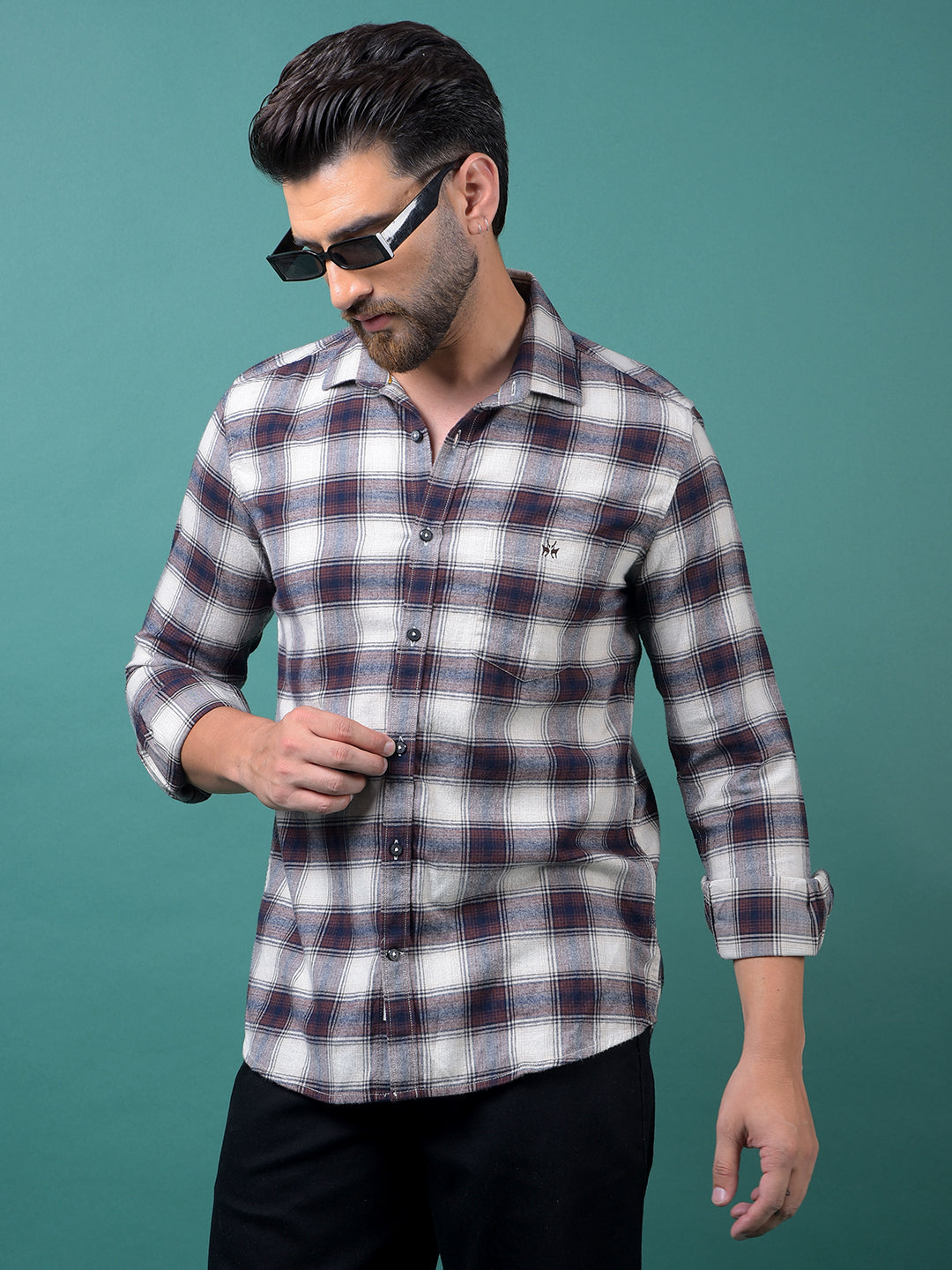Wine Checked 100% Cotton Shirt-Men Shirts-Crimsoune Club