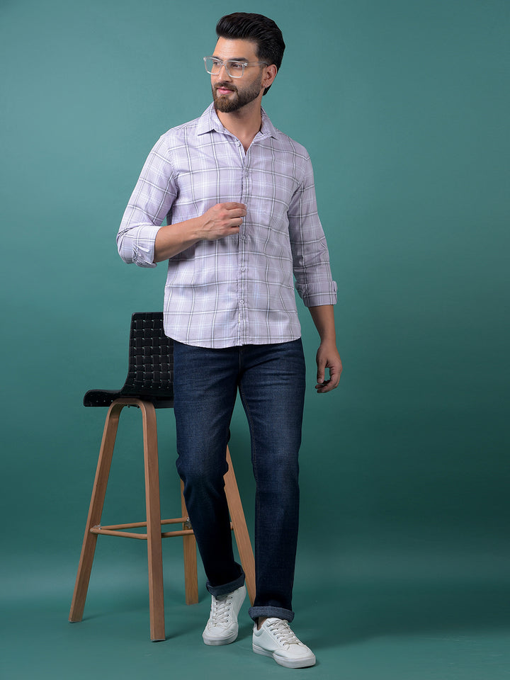Purple Checked 100% Cotton Shirt-Men Shirts-Crimsoune Club