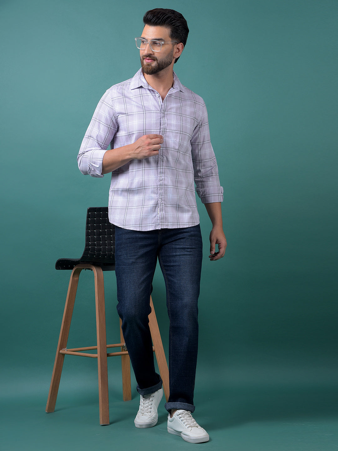 Purple Checked 100% Cotton Shirt-Men Shirts-Crimsoune Club