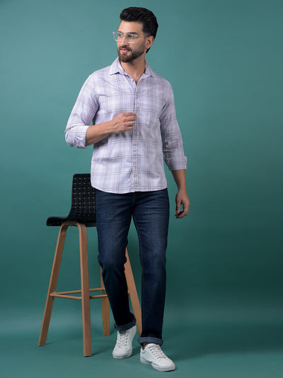 Purple Checked 100% Cotton Shirt-Men Shirts-Crimsoune Club