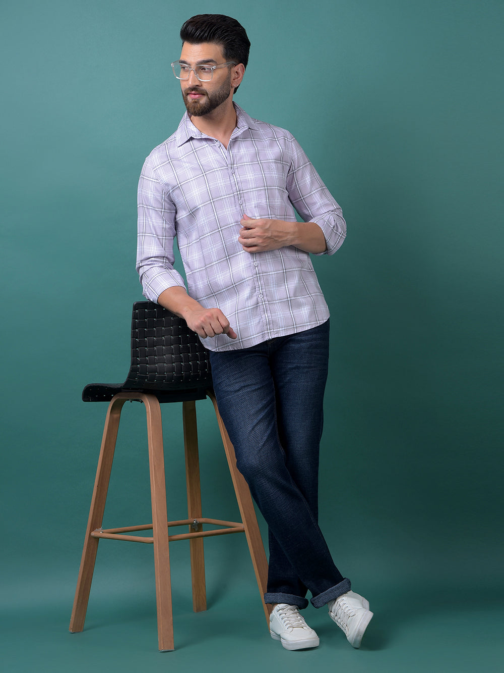 Purple Checked 100% Cotton Shirt-Men Shirts-Crimsoune Club