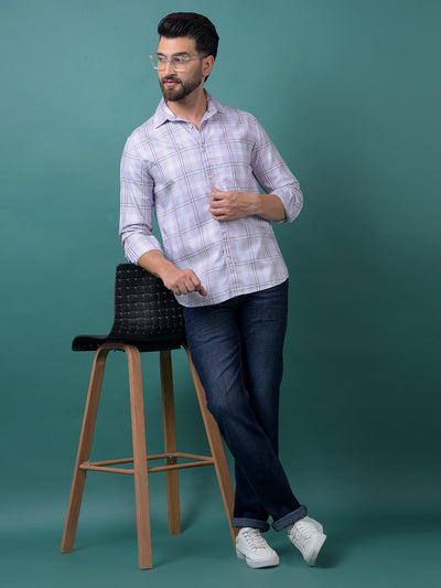 Purple Checked 100% Cotton Shirt-Men Shirts-Crimsoune Club