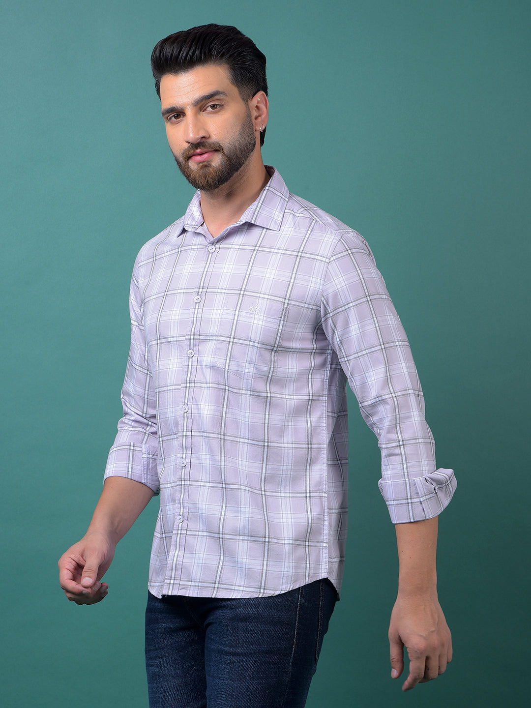Purple Checked 100% Cotton Shirt-Men Shirts-Crimsoune Club