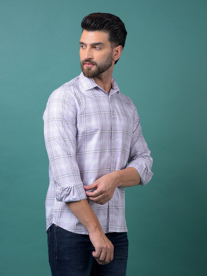 Purple Checked 100% Cotton Shirt-Men Shirts-Crimsoune Club