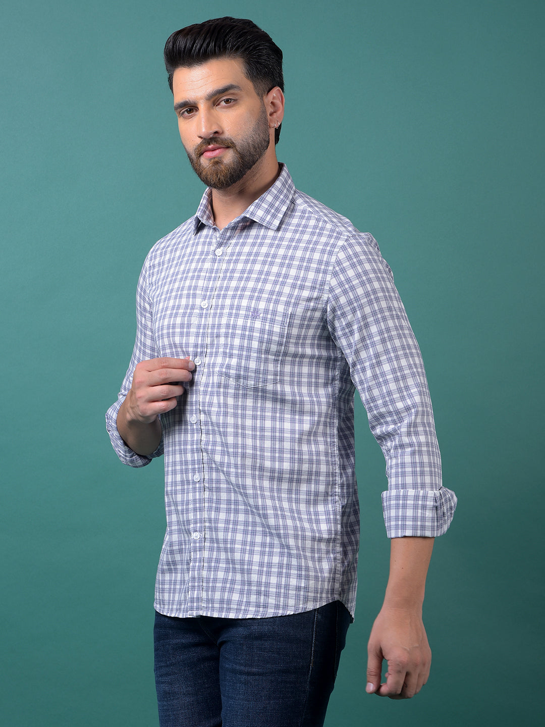 Purple Checked 100% Cotton Shirt-Men Shirts-Crimsoune Club