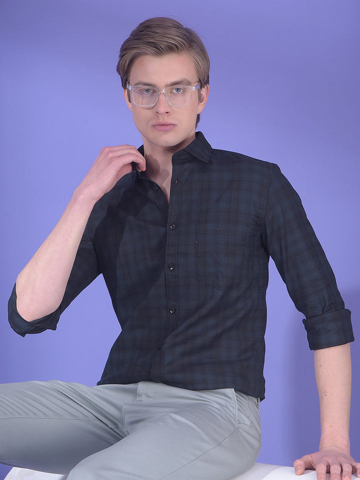 Green Checked 100% Cotton Shirt-Men Shirts-Crimsoune Club