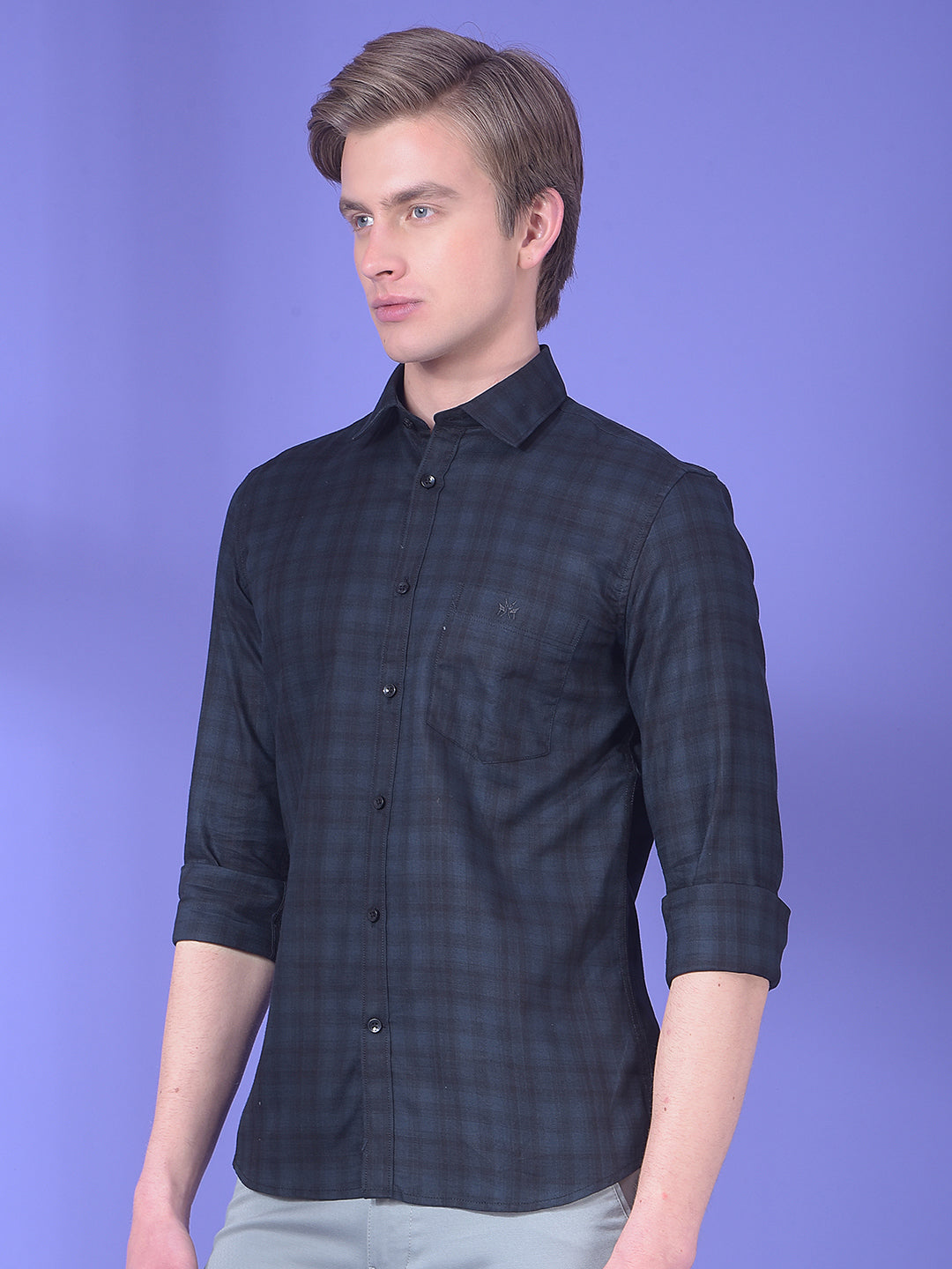 Green Checked 100% Cotton Shirt-Men Shirts-Crimsoune Club