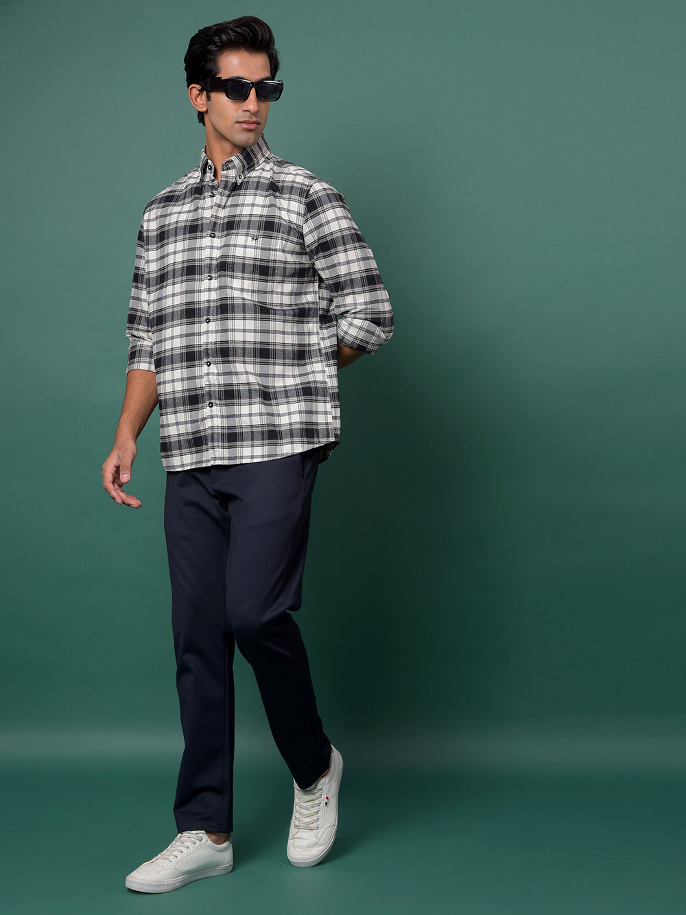 Olive Checked 100% Cotton Button-Down Collar Shirt-Men Shirts-Crimsoune Club