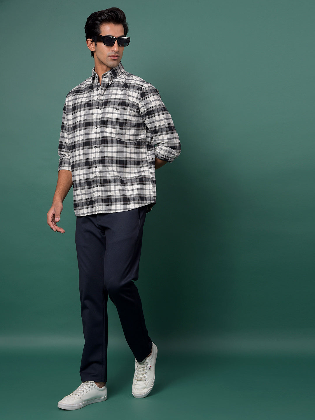 Olive Checked 100% Cotton Button-Down Collar Shirt-Men Shirts-Crimsoune Club