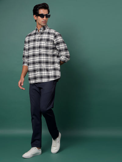 Olive Checked 100% Cotton Button-Down Collar Shirt-Men Shirts-Crimsoune Club