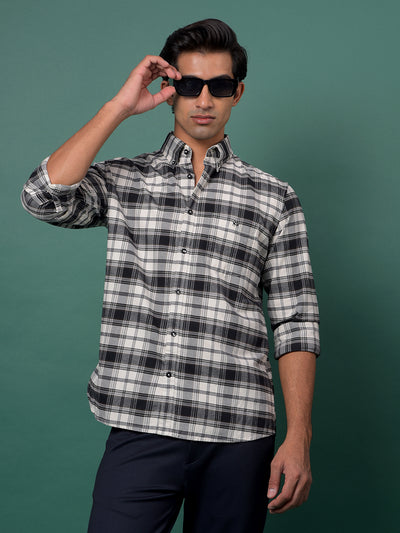 Olive Checked 100% Cotton Button-Down Collar Shirt-Men Shirts-Crimsoune Club