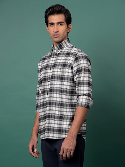Olive Checked 100% Cotton Button-Down Collar Shirt-Men Shirts-Crimsoune Club