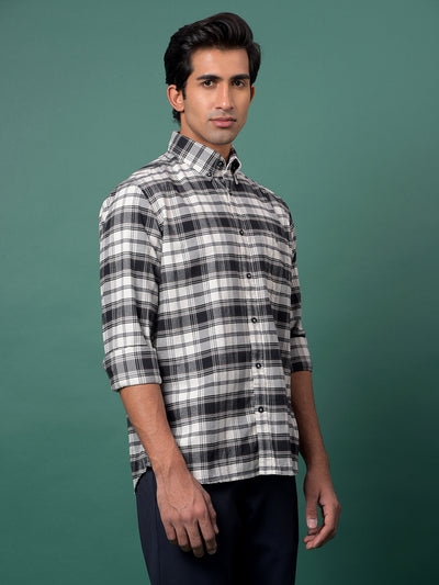 Olive Checked 100% Cotton Button-Down Collar Shirt-Men Shirts-Crimsoune Club