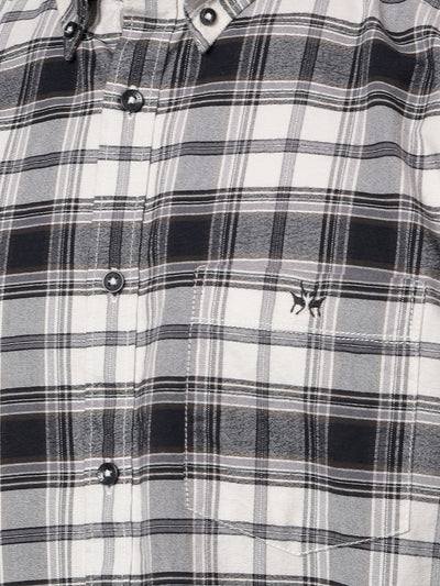 Olive Checked 100% Cotton Button-Down Collar Shirt-Men Shirts-Crimsoune Club