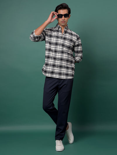 Olive Checked 100% Cotton Button-Down Collar Shirt-Men Shirts-Crimsoune Club