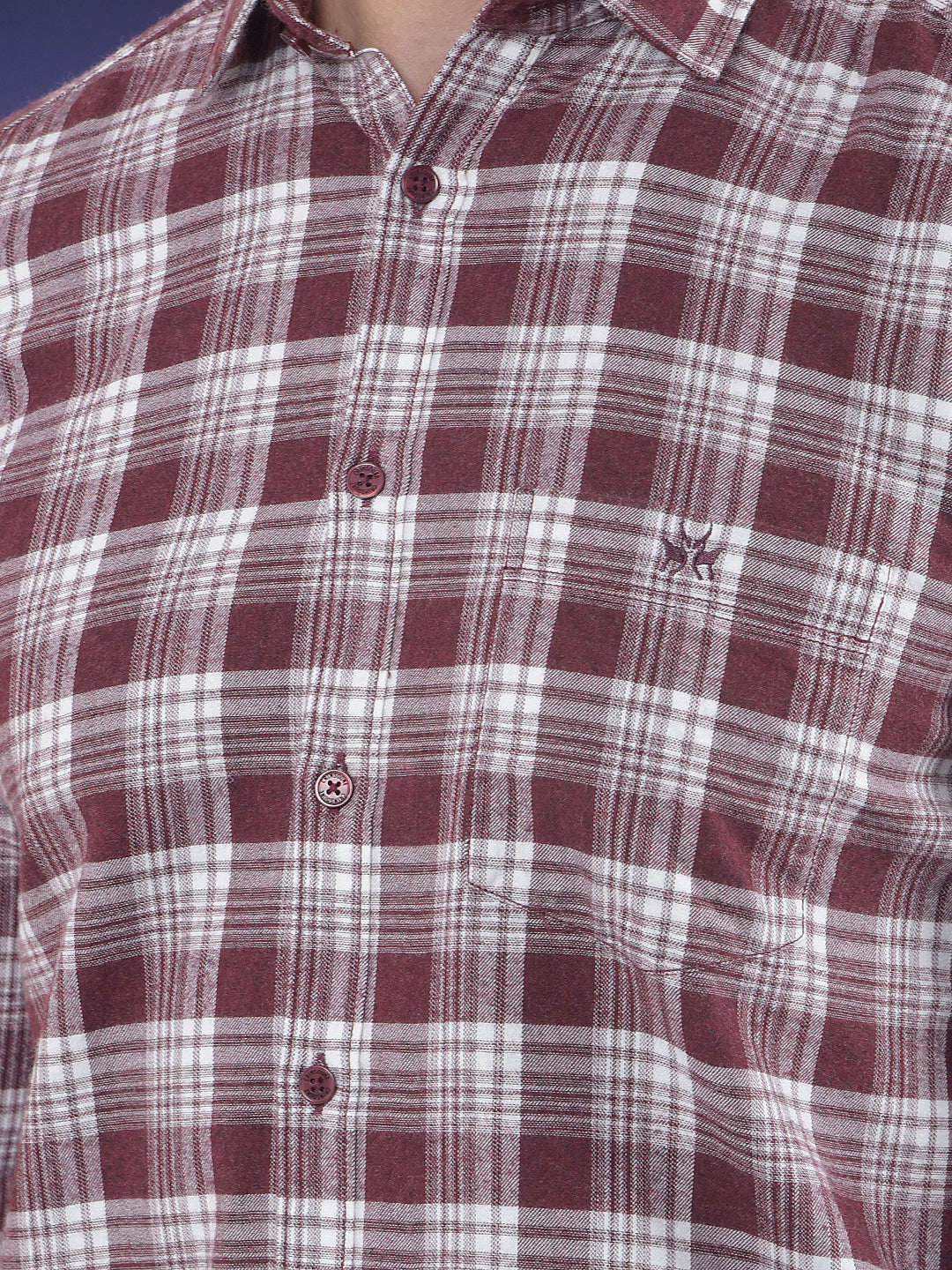 Maroon Checked 100% Cotton Shirt-Men Shirts-Crimsoune Club