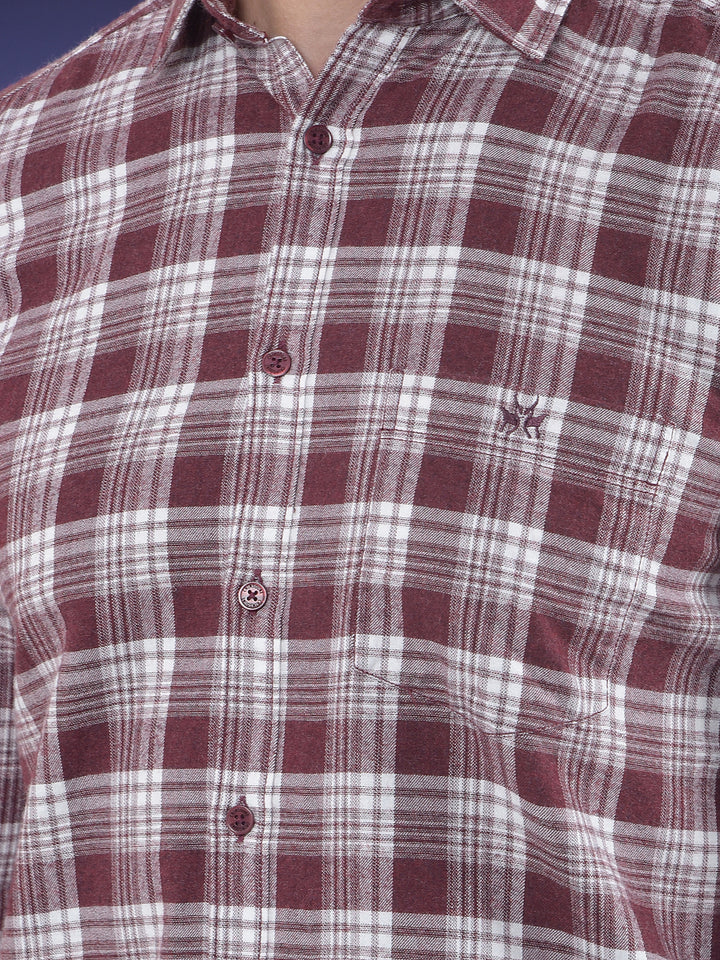 Maroon Checked 100% Cotton Shirt-Men Shirts-Crimsoune Club