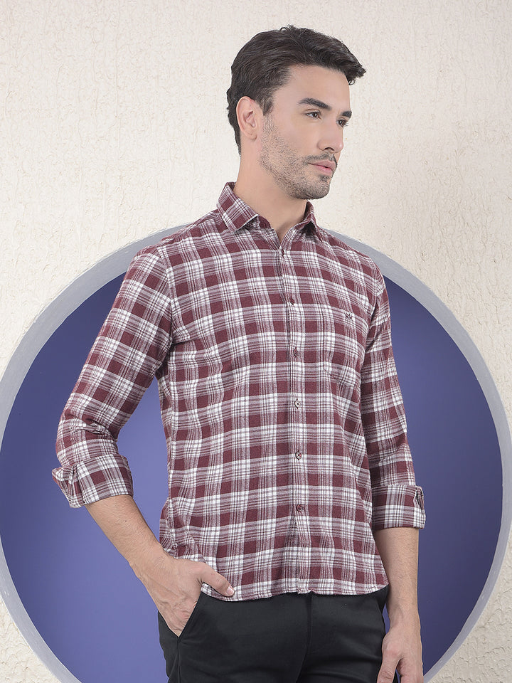 Maroon Checked 100% Cotton Shirt-Men Shirts-Crimsoune Club
