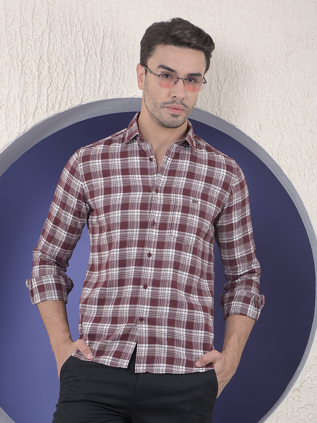 Maroon Checked 100% Cotton Shirt-Men Shirts-Crimsoune Club